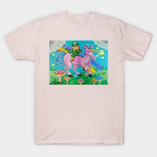 Leprechaun rides Unicorn T-Shirt